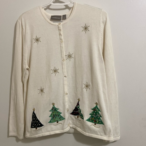 Croft & Barrow Christmas sweater cardigan sequined size Large - Picture 1 of 9